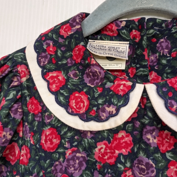 VINTAGE Laura Ashley red purple ditsy floral peter pan collar dress - Picture 4 of 10
